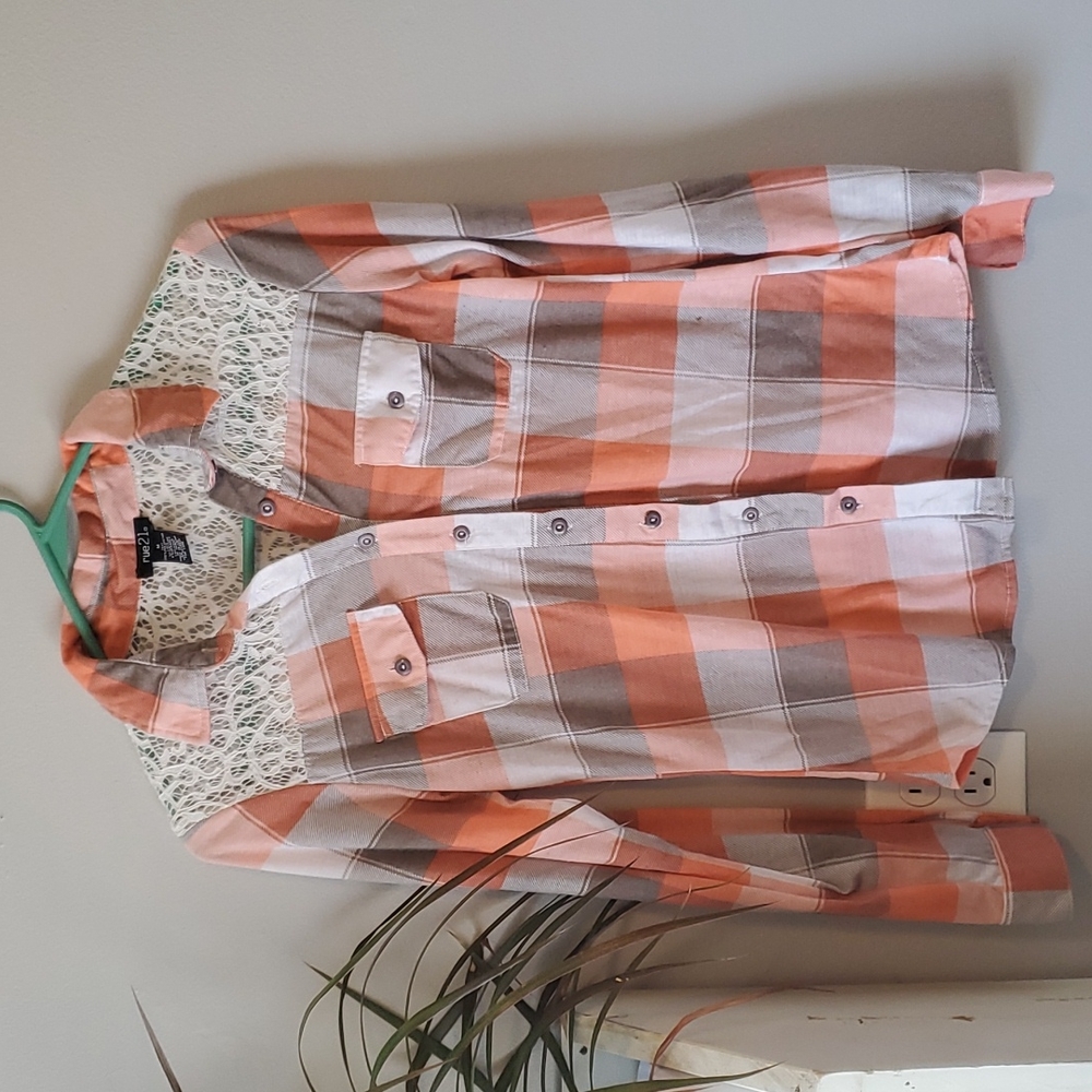 Rue21 orange and grey flannel